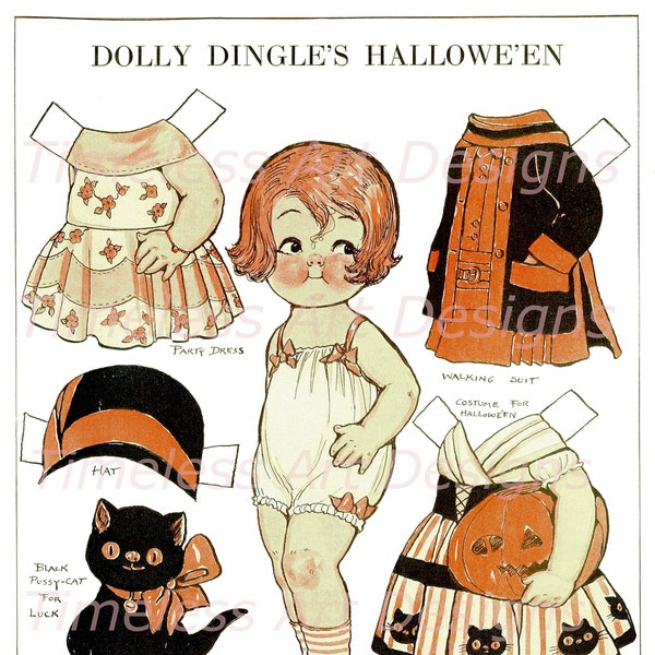 Digital Download Image Antique/Vintage Dolly Dingle's Halloween, Vintage Halloween Paper Doll, Grace G. Drayton. Paper Doll Printable!
