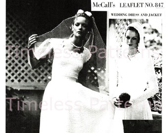 Instant Digital Download, Stunning Vintage 1970's Boho Wedding Dress & Hooded Jacket Crochet Pattern.  PDF Instant Download, McCall's # 847