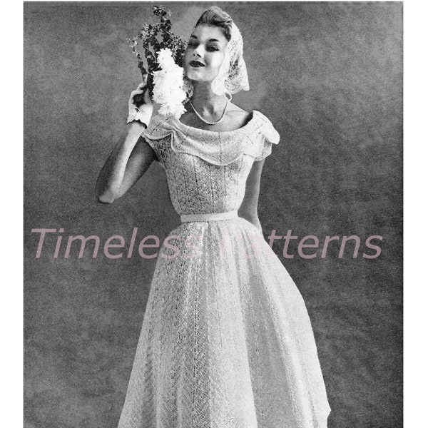 Instant Digital Download Stunning Vintage 1950's Nomotta Informal Wedding Dress Knitting Pattern.  PDF Instant Download!