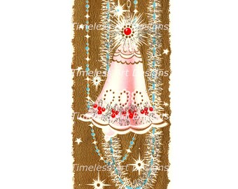 Vintage Pink Jingle Bell Christmas Card Image (Digital Download)