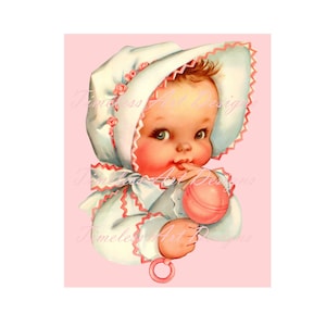 Imagen de descarga digital, querido bebé con un gorro elegante, nuevo bebé imprimible. ¡Bebé vintage imprimible! 2 jpg
