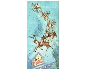 Vintage Santa and Reindeer Christmas Card Image (Digital Download)