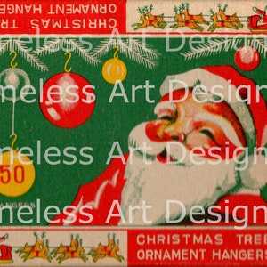 Digital Download Image, Antique Box Christmas Tree Ornament Hangers, Vintage Santa Box Front Image, Christmas Santa Printable.