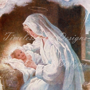Download digitale istantaneo Madonna e Gesù Bambino, Beata Madre, Vergine Maria, Immagine di cartolina di Natale vintage. Immagine sacra, religiosa stampabile!