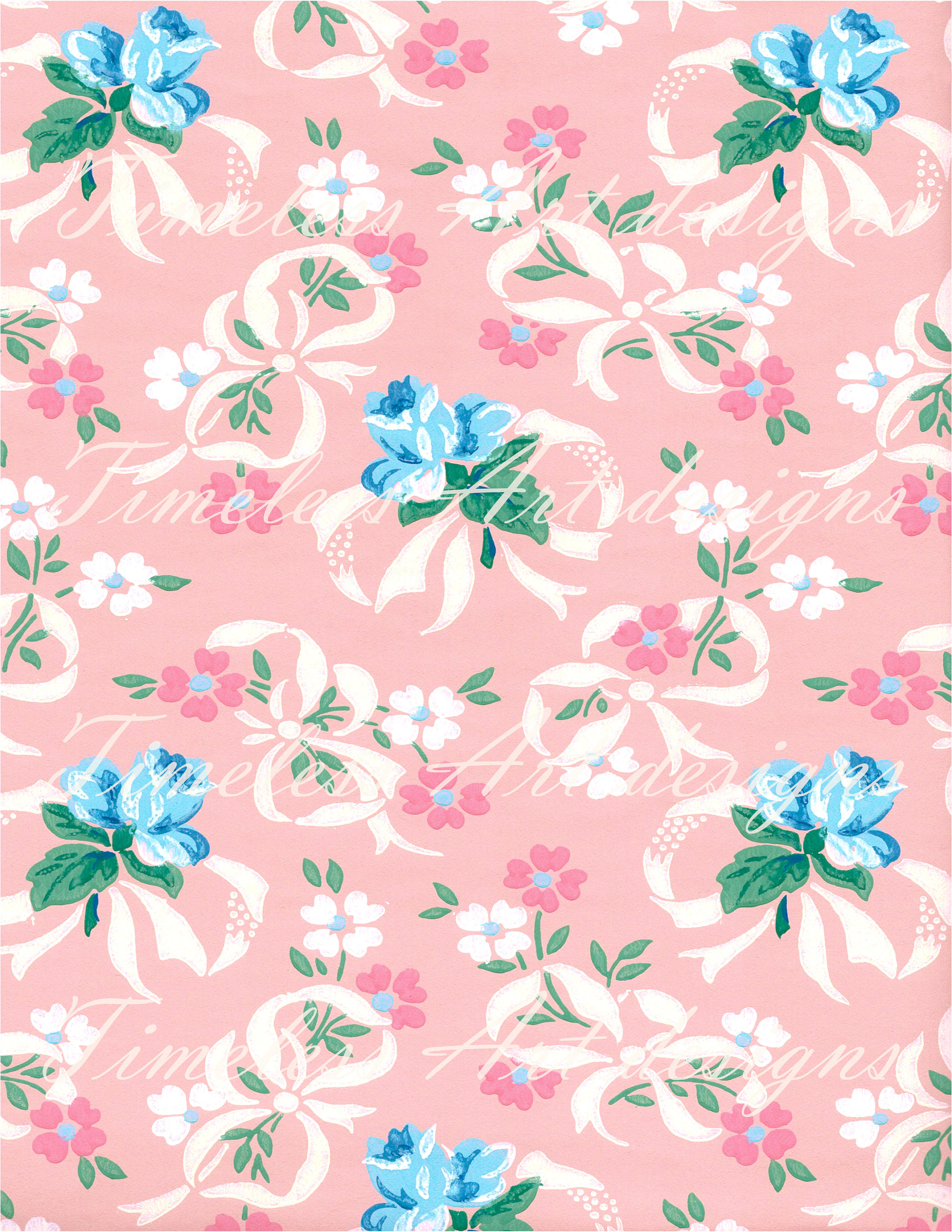 Vintage Wallpaper Printable, Digital Download, Blue Roses