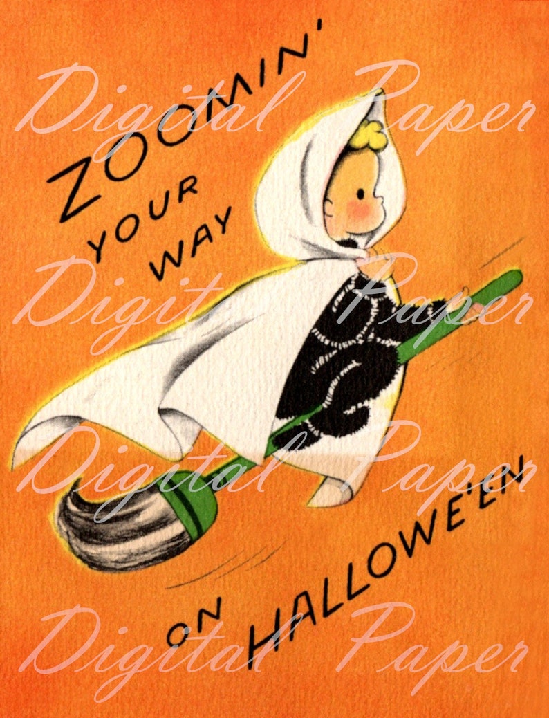 Halloween Digital Download Image Cute Little Witch Flying on A ...