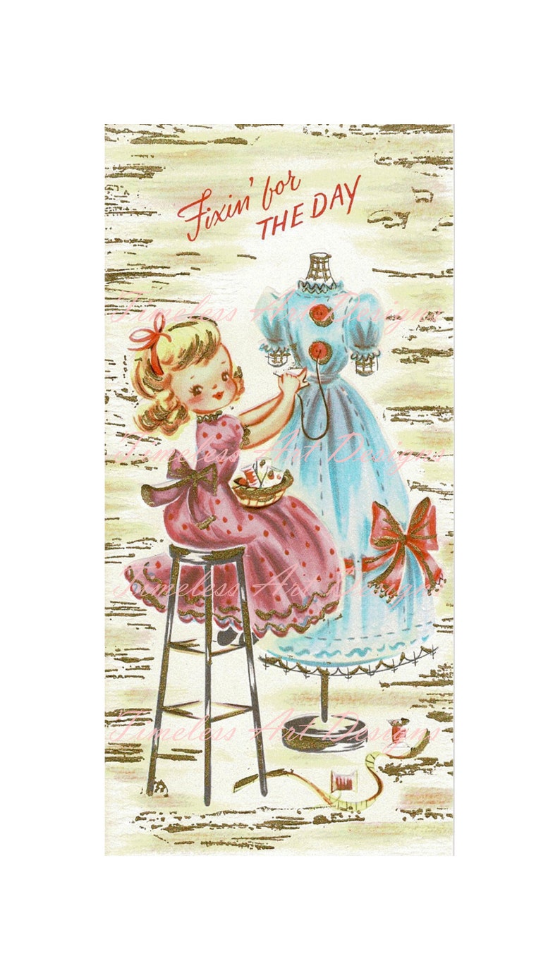 Digital Download Darling Little Miss Dressmaker Printable Vintage Sewing Card Image 1 jpg & 1 png image 1
