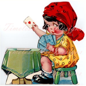 Imagen de descarga digital. Linda adivina, niña gitana, tarjeta vintage de San Valentín/Halloween, ¡tarjeta imprimible de San Valentín! 2 archivos jpg