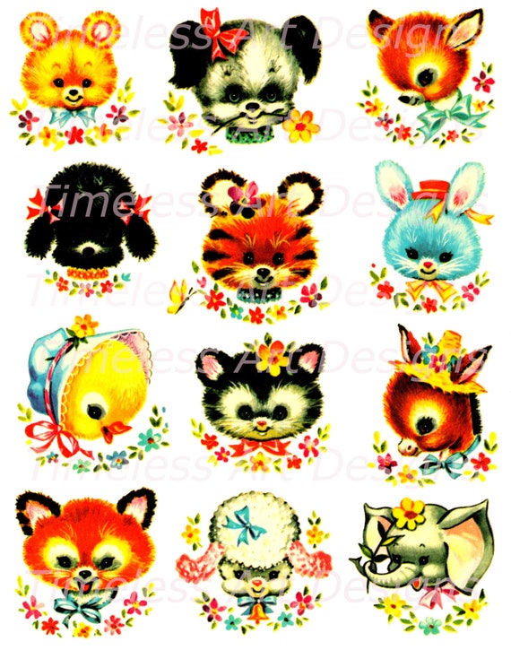 Digital Download Image Cute Retro Baby Animals Vintage Etsy