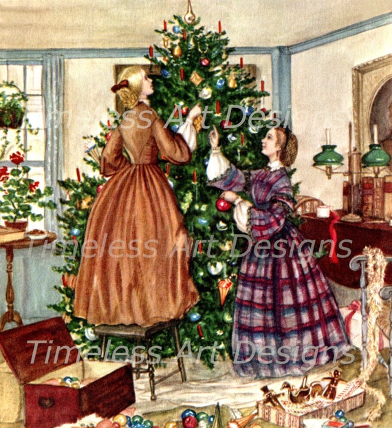 Buy Digital Download Image, Lovely Old Fashioned Ladies Trimming the  Christmas Tree, Vintage Christmas Card, Christmas Tree Printable! Online in  India - Etsy