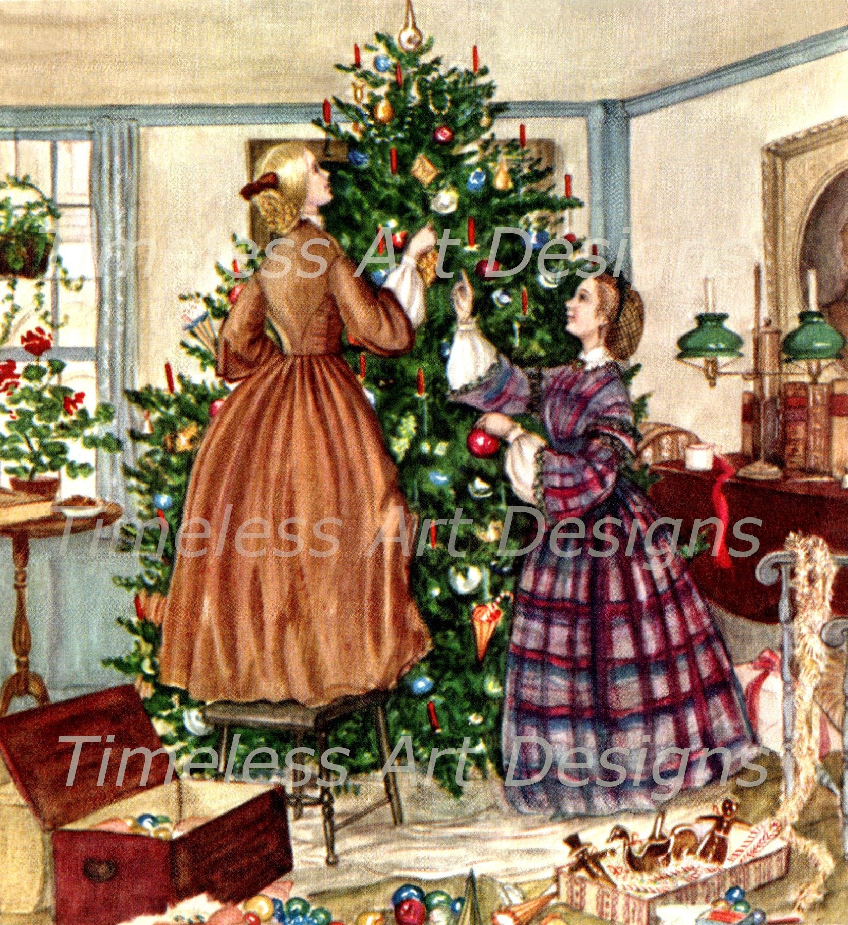 Digital Download Image, Lovely Old Fashioned Ladies Trimming the Christmas  Tree, Vintage Christmas Card, Christmas Tree Printable! - Etsy, image size:1650x1800