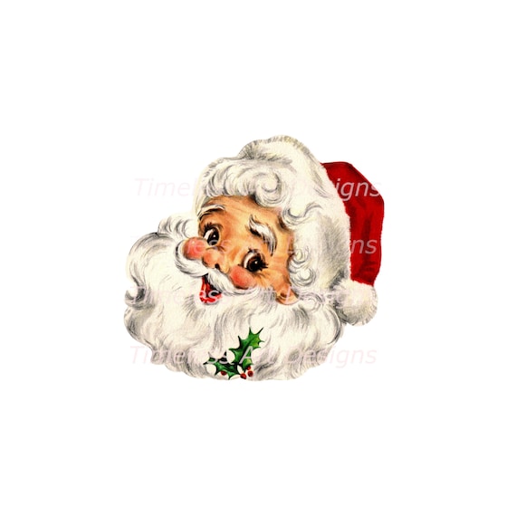 Digital Download Image, Retro Jolly Santa Claus Face, Vintage Christmas Card. Santa Claus Clipart. Santa Printable! 1 png & 1 jpg