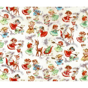 Download digitale di carta da regalo retrò stampabile con graziosi angeli, cherubini e renne, carta da regalo natalizia vintage per lavoretti!