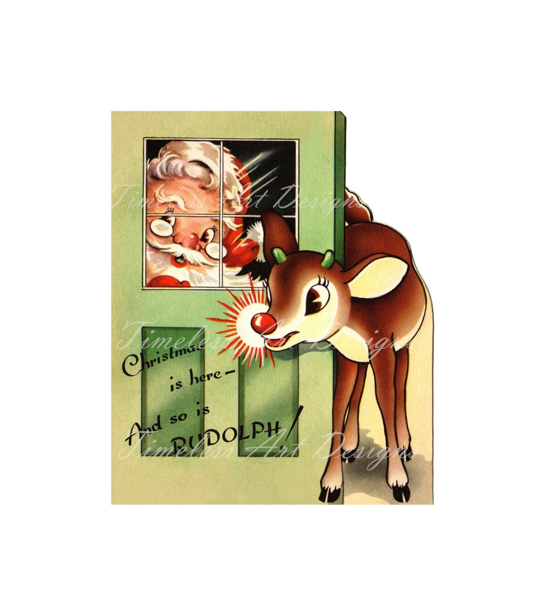 Digital Download Image, Jolly Old Santa Claus & Rudolph Reindeer ...