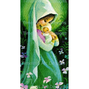 Immagine digitale scaricabile, bellissima Santa Maria, Madonna col Bambino, Gesù Bambino, Beata Madre Maria, biglietto di Natale vintage. Stampabile religioso!
