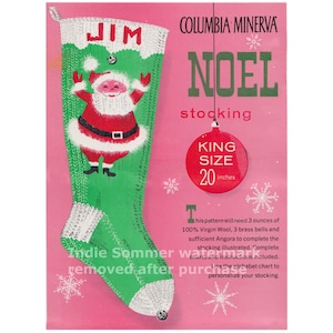 Cute Santa Stocking Pattern, Vintage Columbia Minerva &#39;Noel&#39; Santa Christmas Knit Stocking Knitting Pattern!  Pdf Download. Holiday Gift!