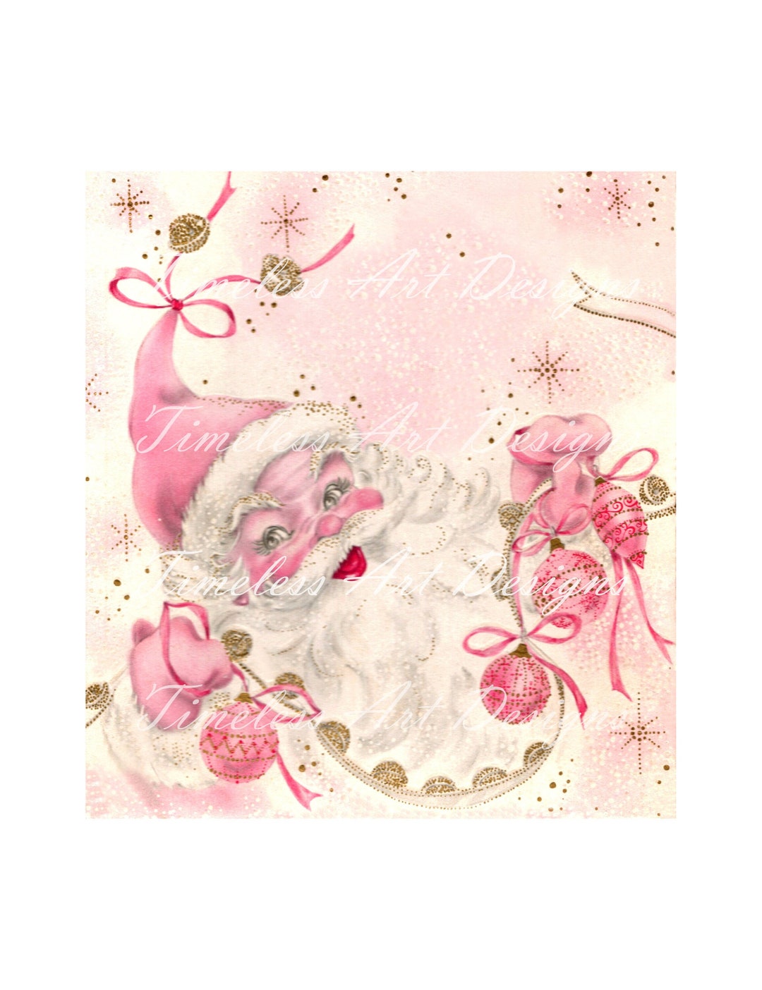 Vintage Retro Pink Santa Printable Digital Download Image, Stunning