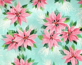 Instant Digital Download Image, Stunning Pink Poinsettia Flowers, Vintage Retro Christmas Gift Wrap Paper, Wallpaper,  Digital Paper!