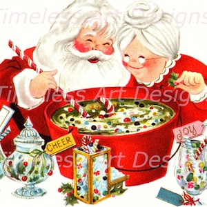Vintage Jolly Santa Claus and Mrs. Claus Christmas Card Image (Digital Download)
