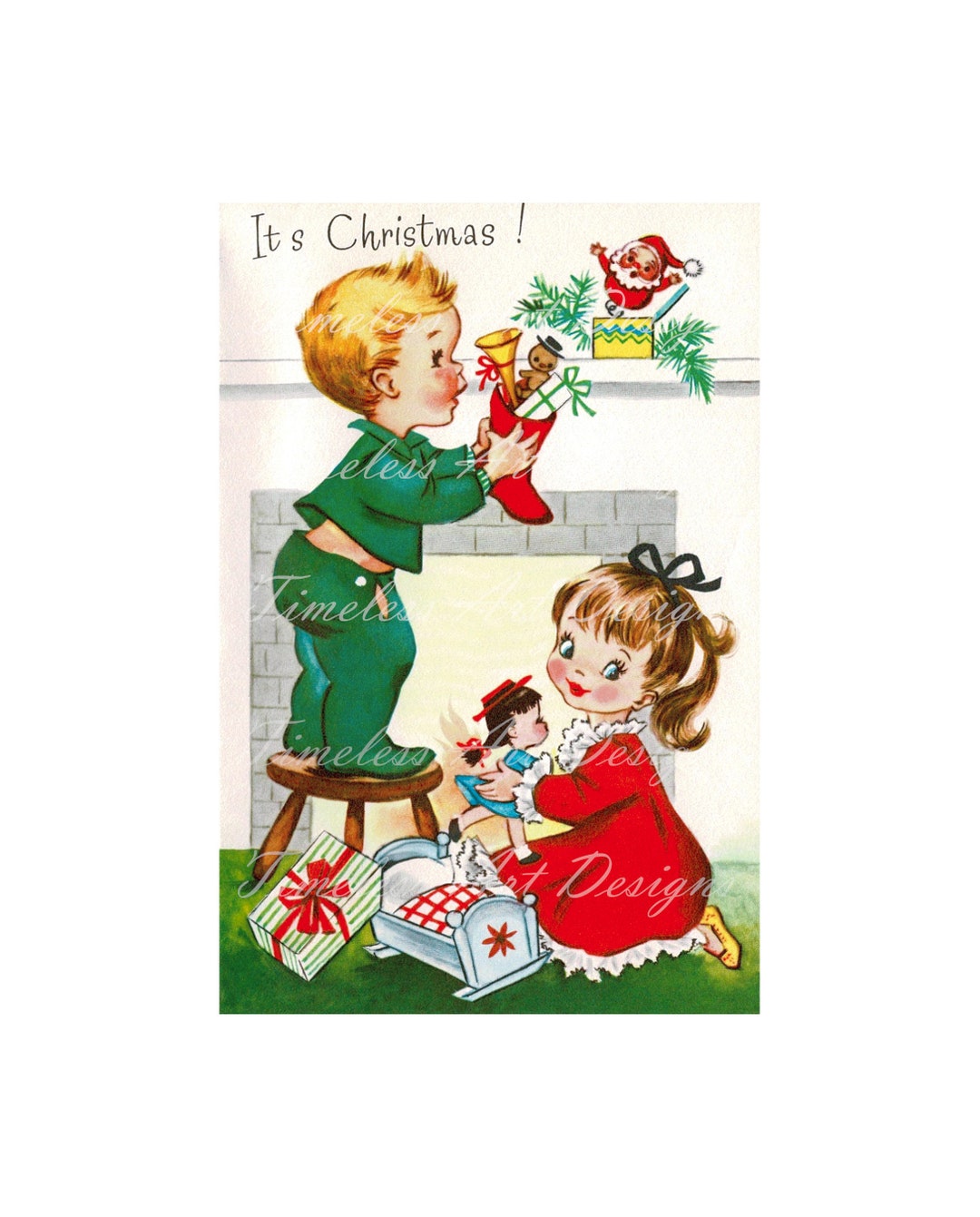 Digital Download Image Cute Kids Boy & Girl Playing With Christmas ...
