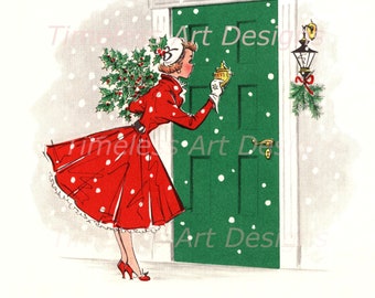 Vintage Christmas Lady Printable Digital Download Image, Pretty Holiday Girl, Vintage Christmas Card Image!