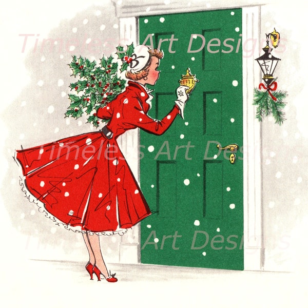 Vintage Christmas Lady Printable Digital Download Image, Pretty Holiday Girl, Vintage Christmas Card Image!