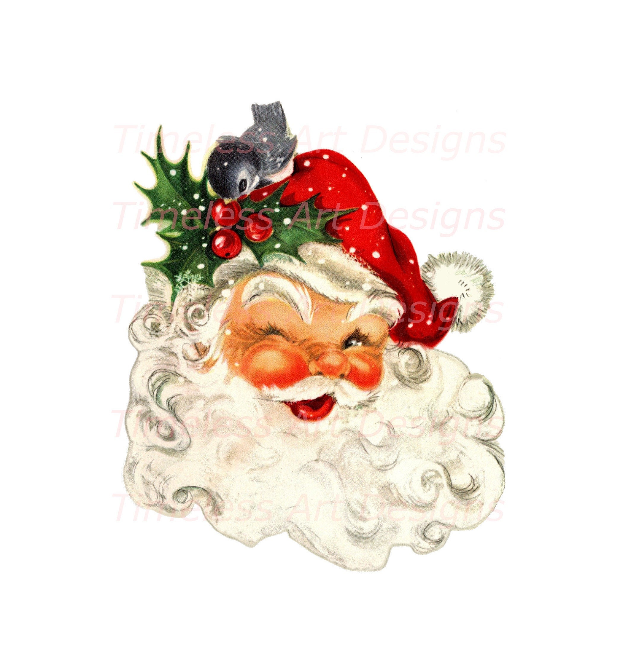 Digital Download Image, Jolly Old Santa Claus Face, Winking