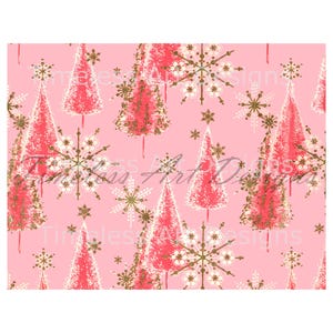 Arbres, flocons de neige, papier cadeau de Noël Pinkmas en téléchargement numérique, imprimables !