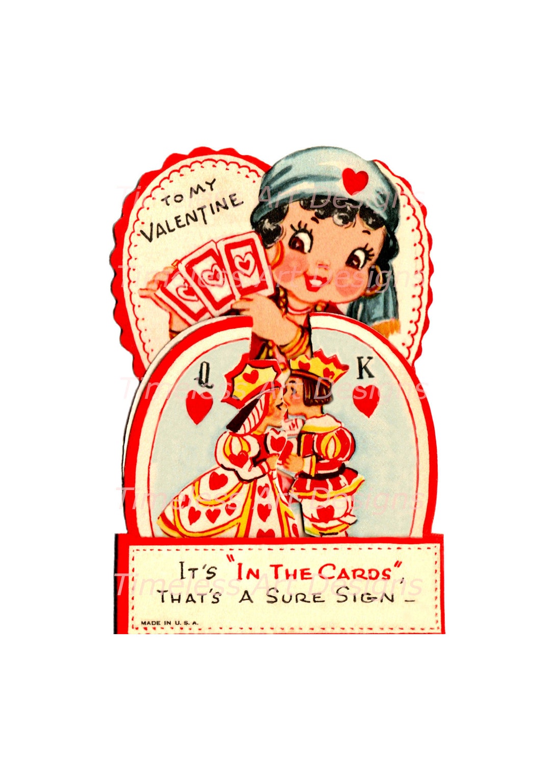 Digital Download Image Cute Fortune Teller Girl Vintage Valentine Card ...