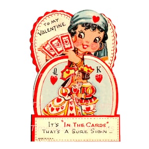 Immagine scaricabile in digitale, carina ragazza cartomante, biglietto di San Valentino vintage stampabile!