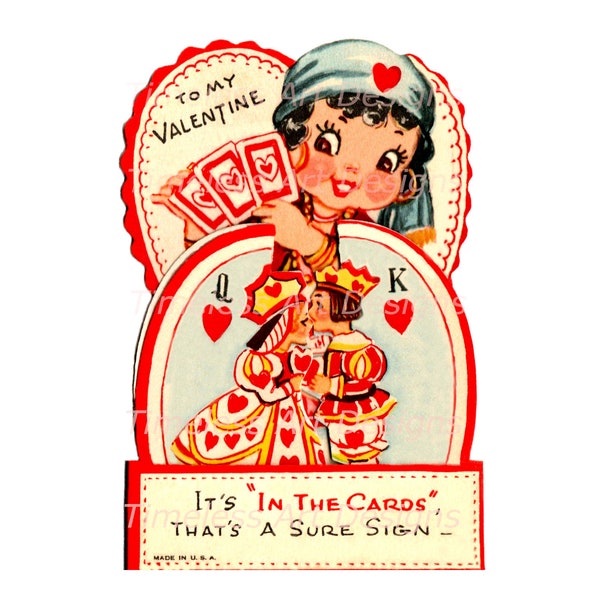 Digital Download Image Cute Fortune Teller Girl Vintage Valentine Card Printable!