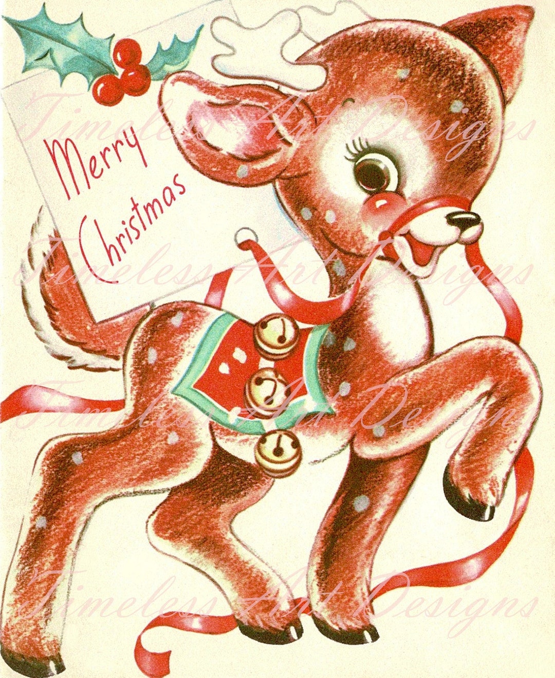 Digital Download Image Happy Little Deer Fawn With Ribbon & - Etsy