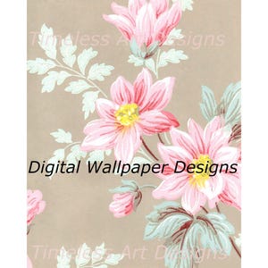 Papel de parede digital vintage para impressão, lindas flores rosa em fundo marrom, papel de parede, páginas de diário, scrapbooking, capas de diário!