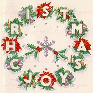 Imagen de descarga digital, reloj navideño festivo, imagen de tarjeta navideña vintage "Alegría navideña", ¡reloj imprimible!