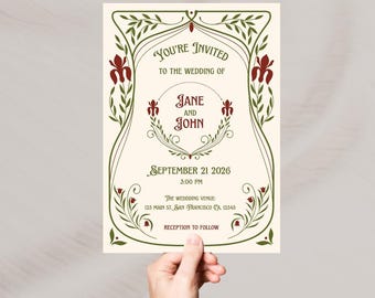 Art Nouveau Wedding Invitation: Vintage Canva Design (Digital Download 5x7" )