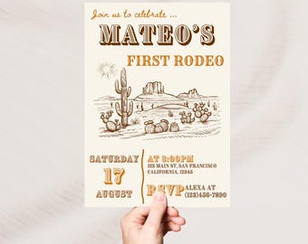 First Rodeo Birthday Invitation: Western Cowboy Canva Template (5x7 Digital Download)