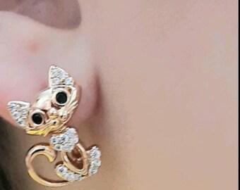 Aros de gato en plata de ley bañados en oro: Joyas de gatito con circonitas cúbicas