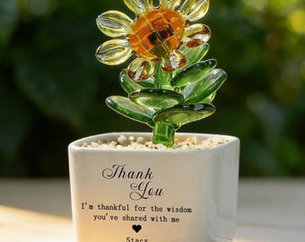 Custom Stained Glass Flower Pot, Teacher Appreciation Gift, Coworker gift thank you, Thank You for Helping Me Grow