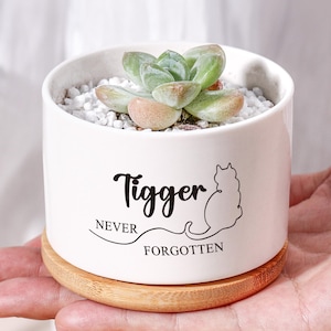 Personalized Cat Memorial Succulent Planter: Custom Ceramic Flower Pot