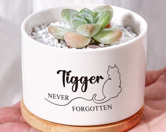 Vaso per piante grasse commemorativo per gatti personalizzato: vaso per fiori in ceramica con incisione personalizzata