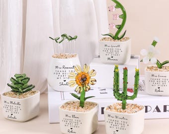 Plantas en maceta personalizadas con diseño de flores de vitral / Gracias por ayudarme a crecer / Agradecimiento al profesor / Regalo de agradecimiento / Regalo de despedida para el profesor