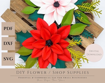 Easy Paper Flower and Project Tutorial - Paper Flower Templates - Christmas Flower - Seasonal - SVG/PDF - Small Flowers - Party Decor
