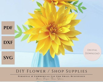 Easy Paper Flower Tutorial - Paper Flower Template - DIY Flowers - Commericl Use - SVG/PDF - Business Tool - Spikey Tipped Dahlia - Cricut