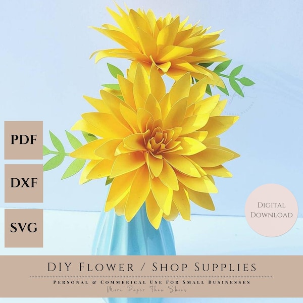 Easy Paper Flower Tutorial - Paper Flower Template - DIY Flowers - Commericl Use - SVG/PDF - Business Tool - Spikey Tipped Dahlia - Cricut