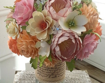 Peach and Pink Wedding Bouquet, Alternative Wedding Bouquet, Unique Design Flowers, Summer Wedding Flowers, Peony Flower Bouquet