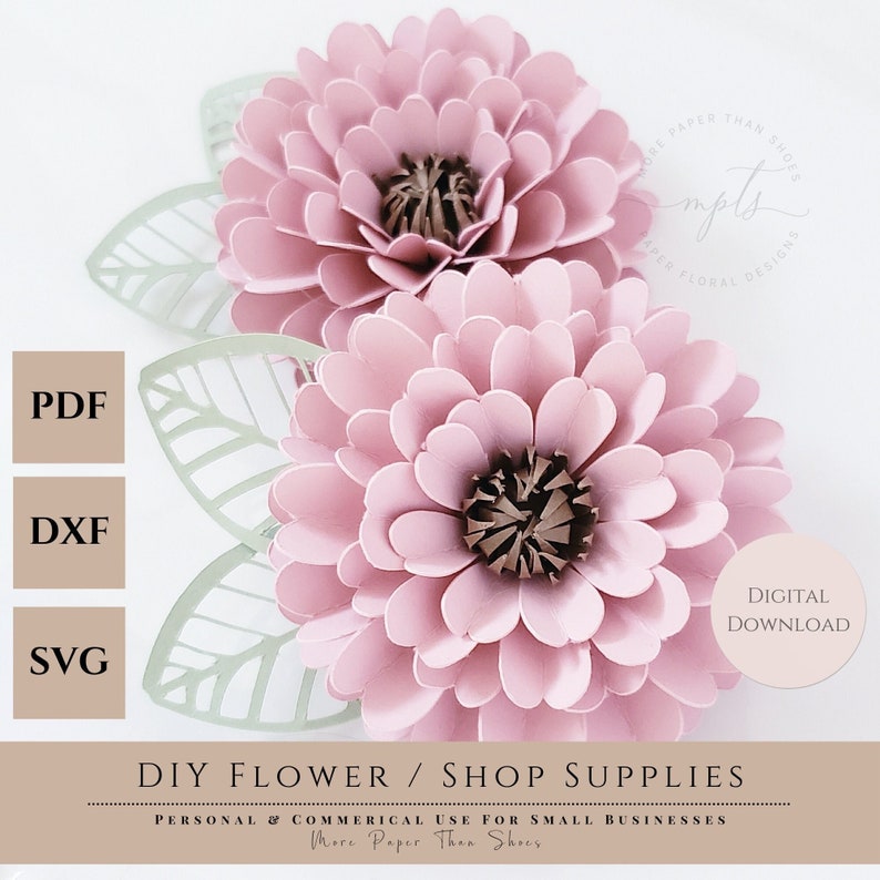 Tutoriel de fleur de papier facile Modèles de fleurs en papier Fleurs de bricolage Fleurs 3D SVG/PDF Petites fleurs Décor de fête Fleur de Zinnia image 1
