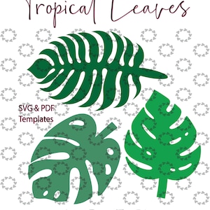 Sjablonen voor grote papieren bladeren: tropisch blad, SVG, pdf (digitale download)
