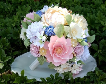 Ivory and Blush Paper Flower Bouquet - Wedding Bouquet - Country Garden Wedding - Shabby Chic Bouquet - Spring Flowers, Custom Bouquet