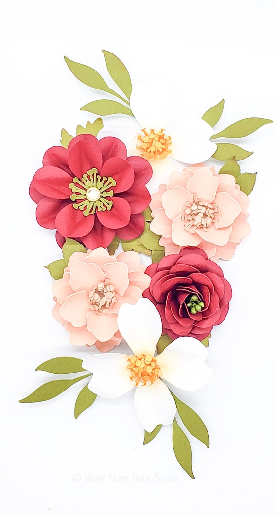 Handmade Paper Flowers - Red and Coral Flowers - Fall Flowers - Flower Embellishments - Fall Theme - Ready To Ship - Small Paper Flowers Il_570xn