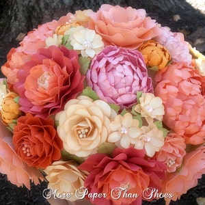 Coral & Pink Paper Wedding Bouquet: Custom Bridal Flowers